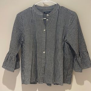 Madewell Gingham top with cute sleeve details and mock collar